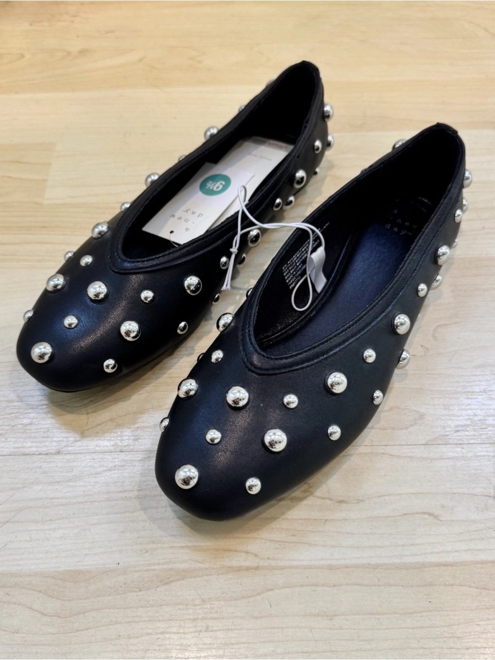 a new day Black Ballet Flats with Silver Studs